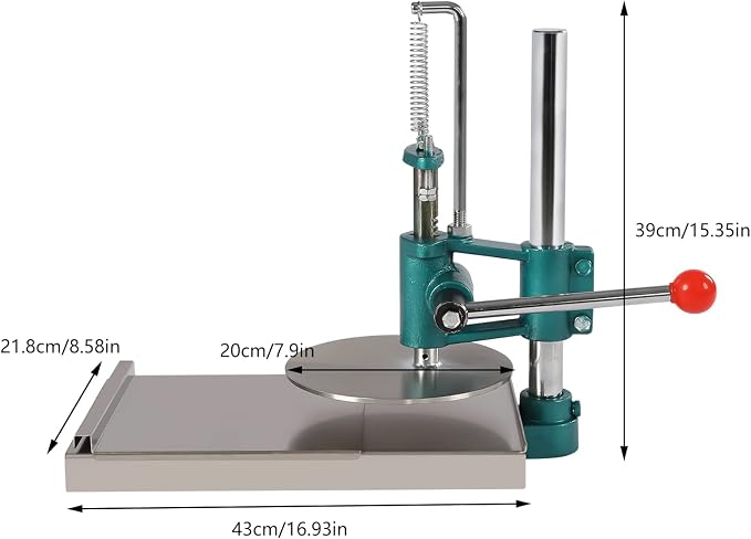 Pizza Dough Press, 7.9" Manual Pizza Pastry Press Machine with 0.2in Plate Pizza Dough Maker Machine Thickness Adjustable for Home Commercial Use