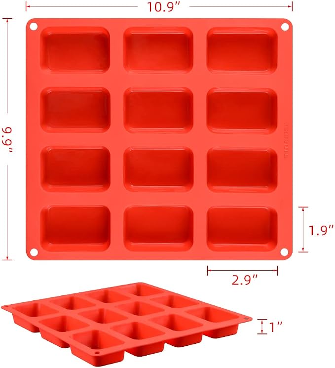 Silicone Mini Loaf pan, Mini Bread Pan Brownie Pan, 12 Cavities Nonstick Food Grade Silicone Mold for Baking Bread, Brownie, Cornbread, Cheesecake and Chocolate (1 Pack)