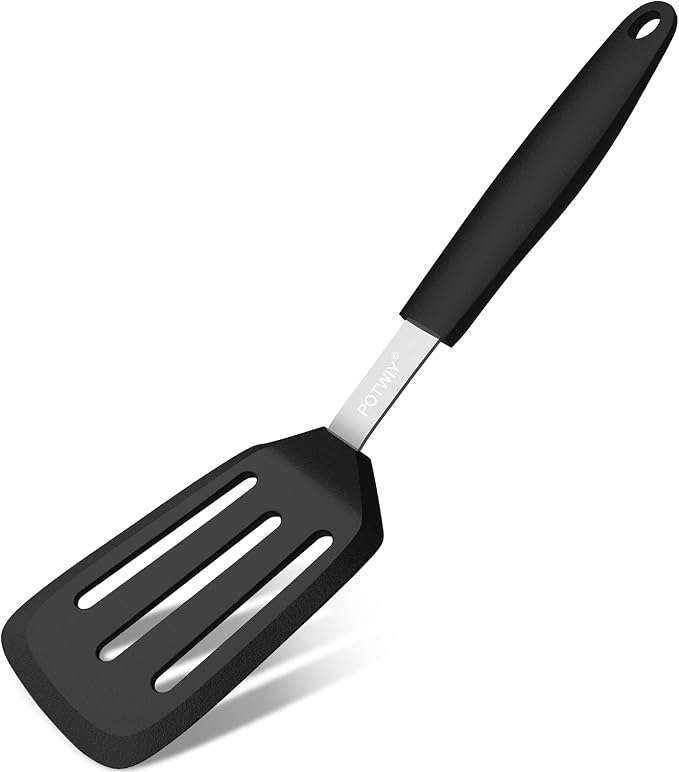 Silicone Slotted Spatula, 13 x 3.2 In, 600°F Heat Resistant (Black) | Flexible Turner, BPA Free, Non Scratch for Non Stick Frying Pan, Kitchen Cooking, Flipping, Dishwasher Safe