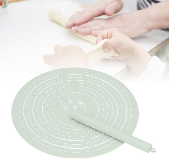 Measurement Markings and Non-Stick Mat – 13.19 Inch Dough Mat with Grid Guide for Baking, Pastry, Cookie Dough, Easy Clean Kitchen Accessory(Green)