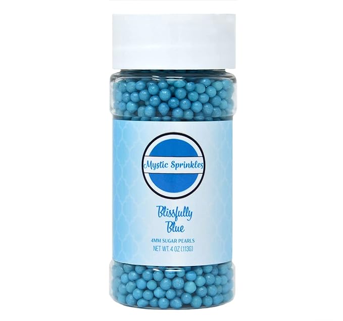 Mystic Sprinkles 4mm Sugar Pearls 4oz Bottles (Blissfully Blue 4mm Sugar Pearls 4oz)