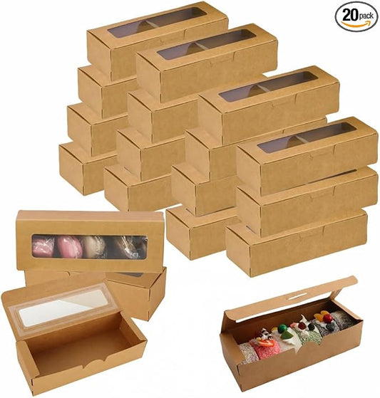 20 Pcs Brown Kraft Muffin Boxes,2x2x7 Small Pastry Boxes with Window,Small Bread Box,For Macaron,Cookies,Candy,Chocolate,Baked Goods Packaging Takeout Boxes