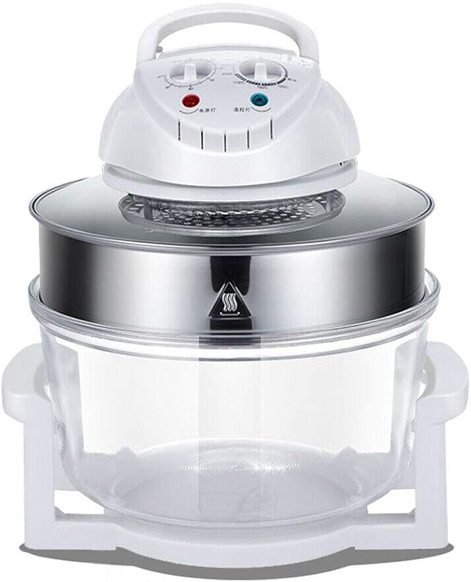 12L Convection Roaster Air Fryer Oven Turbo Electric Cooker Recipe 360° Heating,Infrared Convection, Halogen Oven Countertop, Cooking, Stainless Steel, Prepare Quick Healthy Meals White