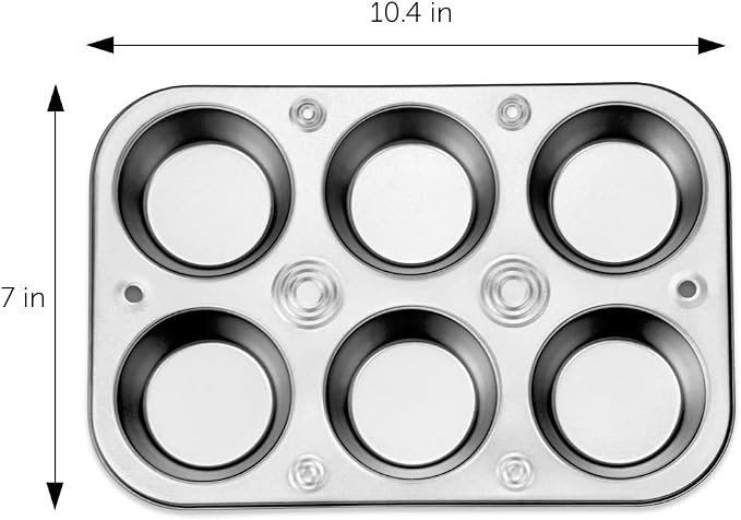 DecorRack 2 Pack Non-Stick Muffin Pans, 6-Cup, Oven Safe Steel BPA Free Regular Size Bakeware Molds for Baking Cupcakes, Egg Bites Easy to Clean Bakes Evenly (Pack of 2)