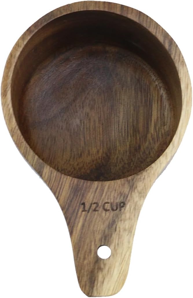 1PCS 1/2 Wooden Measuring Cup and Measuring Spoon Kit for Baking Cooking Spice Coffee Tea Milk Powder