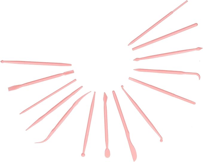 Pilipane Clay Modeling Tools Clay Carving Tools Cake Modeling Tools Cake Shaping Tools Cake Sculpting Tools 14PCS Set PP Plastic Lightweight for Cake Decorating DIY Baking (Pink)