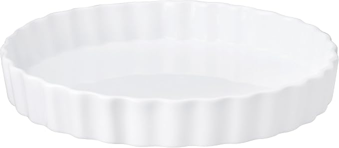 HIC Kitchen Round Quiche Dish, Fine White Porcelain, 10 Inch Diameter x 1.5-Inch Deep