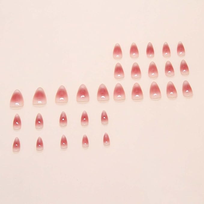 30Pcs French Press on Nails Short Almond ZWENJIE Cat Eye Fake Nails Press ons Nail Tips Stick on Nails Glossy Acrylic Nails Kit False Nails with Light Blue Design Nail Art for Women Glitter Manicure