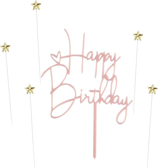 Happy Birthday Cake Topper Cake Decoration Birthday Cake Supplies (Pink star cake topper)