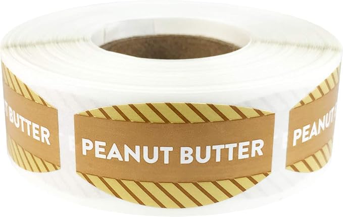 Peanut Butter Grocery Store Food Labels .75 x 1.375 Inch Oval Shape 500 Total Adhesive Stickers