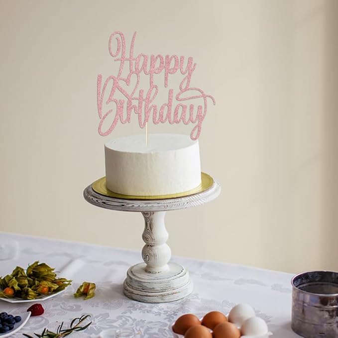 Handmade Glitter Happy Birthday Cake Topper- Happy Birthday Cake Decor,Fabulous Cake Decoration，Anniversary/Birthday Party Decoration Supplies (Rose gold)