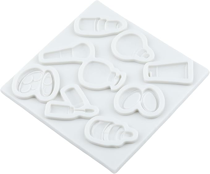 Makeup Theme Silicone Molds Lipstick Perfume Eye Shadow Makeup Brush Nail Polish Fondant Molds for Cake Decorating Cupcake Topper Candy Polymer Clay Chocolate Gum Paste