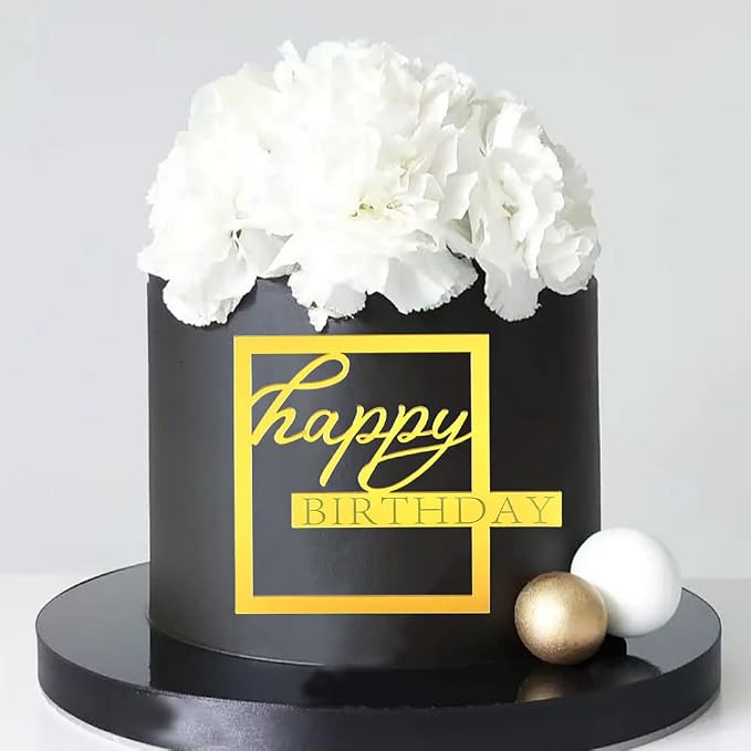 Acrylic Cake Topper Happy Birthday Cake Toppers Happy Birthday Cupcake Toppers Hollow Frame Cake Decorations for Women Men Cupcake Decorations for Cakes Cupcakes Party Supplies