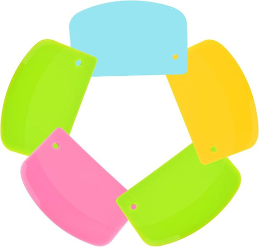 5 Pack Dough Scraper, 5.3 x 3.6 Inch Plastic Bench Scraper, Bowl Spatula, Kitchen Pastry Cutter Tool for Bread Dough, Pastry, Pizza, Baking Cake (Green,Pink,Yellow,Light Blue)