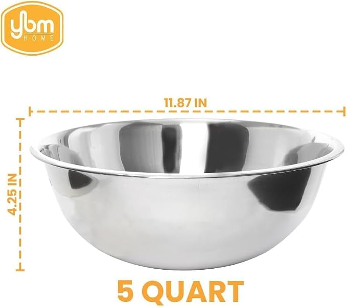 YBM HOME 5 Quart Stainless Steel Premium Mixing Bowl – Heavy Duty Deep Prep Bowl for Baking, Cooking, Dough Mixing, Salad Serving & Commercial Kitchen Use