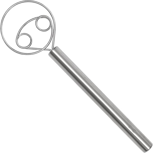 2 Pcs Danish Dough Whisk, 304 Stainless Steel Hook Dutch Hand Whisk for Sourdough Bread Wooden Handle Dough Mixer, Baking Supplies for Cake Pizza Kitchen Tools