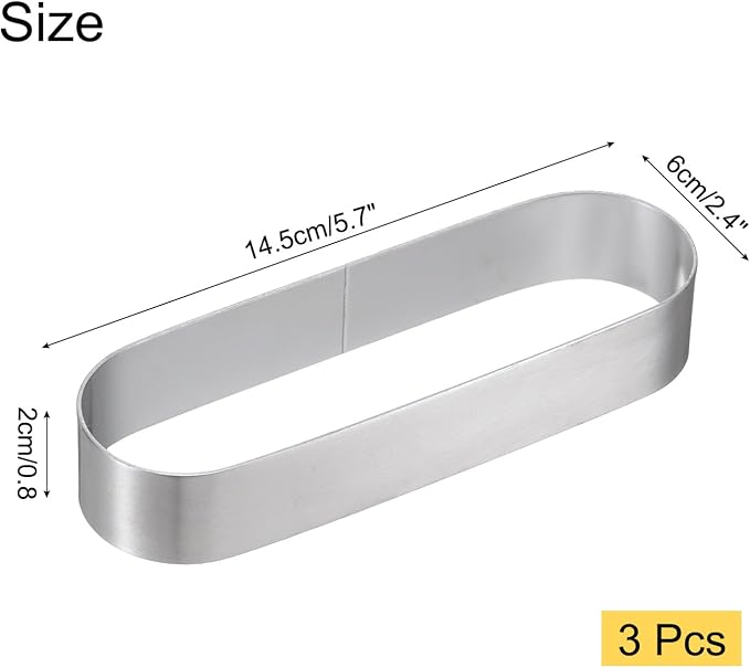 uxcell 3pcs Oval Cake Rings 5.7 x 2.4 Inch Stainless Steel Cake Pastry Molds Nonstick Baking Ring for Cake Dessert Molding, Mousse Pastries Making, Silver Tone
