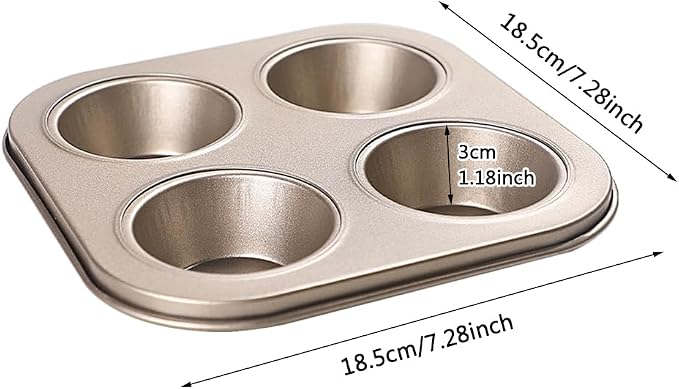 4-Hole Muffin Pan, Bakeware Non-stick Cupcake Baking Pan Mini Pie Pans, Heavy Duty Carbon Steel Muffin Tray Standard Baking Mold Pan for Oven Bakings (COLOR:Gold, 1pc)