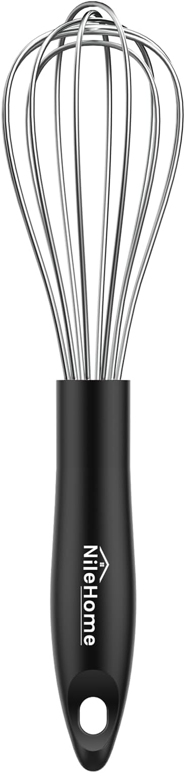NileHome Silicone Whisk 10", Kitchen Whisk Kitchen Wisk Wire Whisks for Cooking, Whisking, Blending, Beating, Stirring-Black Silver