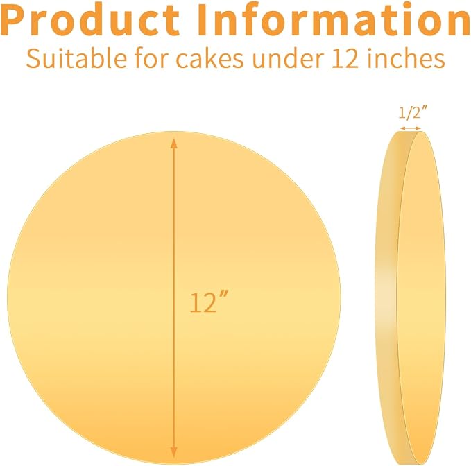 10 PCS 12inch Gold Cake Drums, 1/2 Inch Thick Round Cake Boards, Professional Quality Cake Cardboards, Card Base, Cake Mat-Gold for Wedding, Party, Anniversaries, Birthday Decor (12inch/10pcs)
