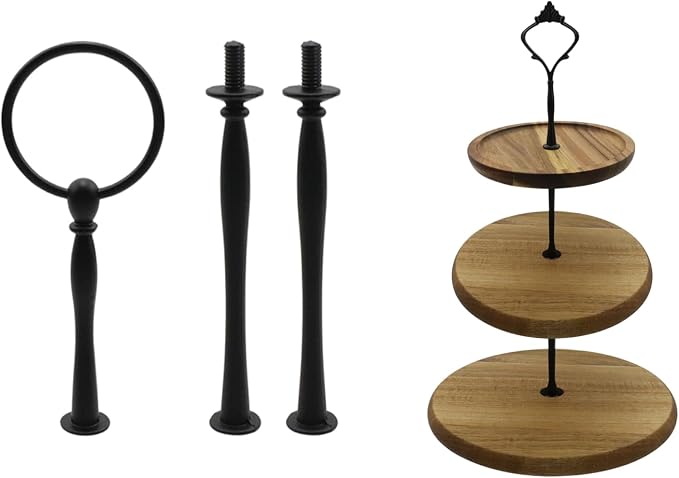 HEVSTIL 6 Set Cake Stand Hardware Kit Round 3 Tiered Tray Hardware Fittings for Cake Stand,3 Tier Cake Stand Fittings Hardware Holder for Weeding,Party(Black)