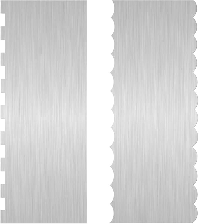 2 Pc 9 Inches Stainless Steel Cake Scraper Cake Decorating Tools Edge Side Jagged Wave Double Sided Patterned Comb Metal Cake Carving Smoothing Cream Pastry Baking(9 x 3.5 Inches)