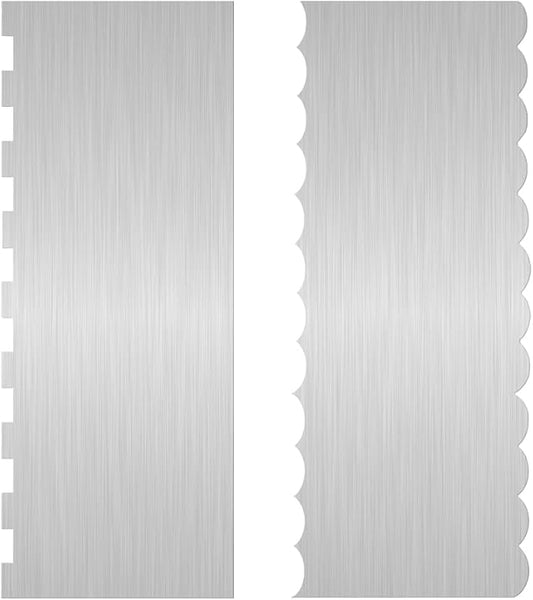 2 Pc 9 Inches Stainless Steel Cake Scraper Cake Decorating Tools Edge Side Jagged Wave Double Sided Patterned Comb Metal Cake Carving Smoothing Cream Pastry Baking(9 x 3.5 Inches)
