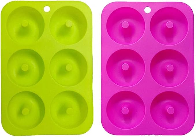 Ulalaza 2PCS Donut Pan Molds Non-Stick 6-Cavity Silicone Steel Donut Mold for Baking BPA Free Mold Sheet Tray Oven Microwave Dishwasher Freezer Safe Easy Clean