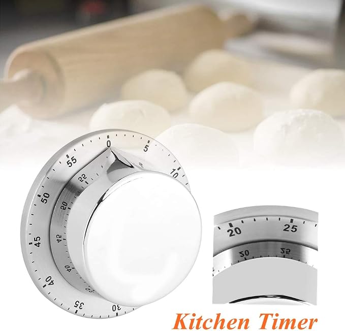 Kitchen Timer, Acogedor Mechanical 1-Hour Kitchen Timer, Stainless Steel Countdown Timer, Long Ring, Magnetic Kitchen Timer Clock for Cooking - Silver(Silver)