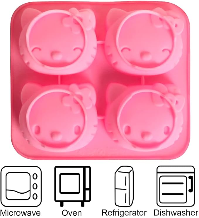 INKU 4 Cups Hello Kitty Silicone Fondant Cake Mold,Ice mold,Chocolate tray,Birthday Cake Decoration 4 Inch silicone Cake mold soap cake chocolate decorations