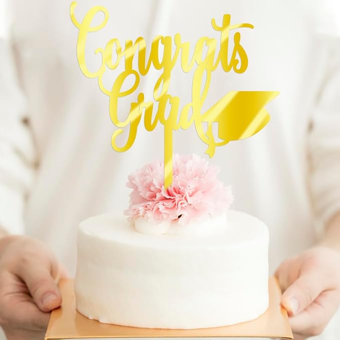 Congrats Grad Cake Topper,2026 Graduation Cake Topper, Congrats Grad Decorations,2026 High School/College/Senior Graduation Party Decorations Supplies. (Congrats Grad Acrylic gold)
