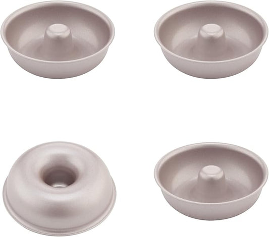 CHEFMADE Mini Donut Cake Pan Set, 3-Inch 4Pcs Non-Stick Ring Doughnut Bakeware for Oven and Instant Pot Baking (Champagne Gold)