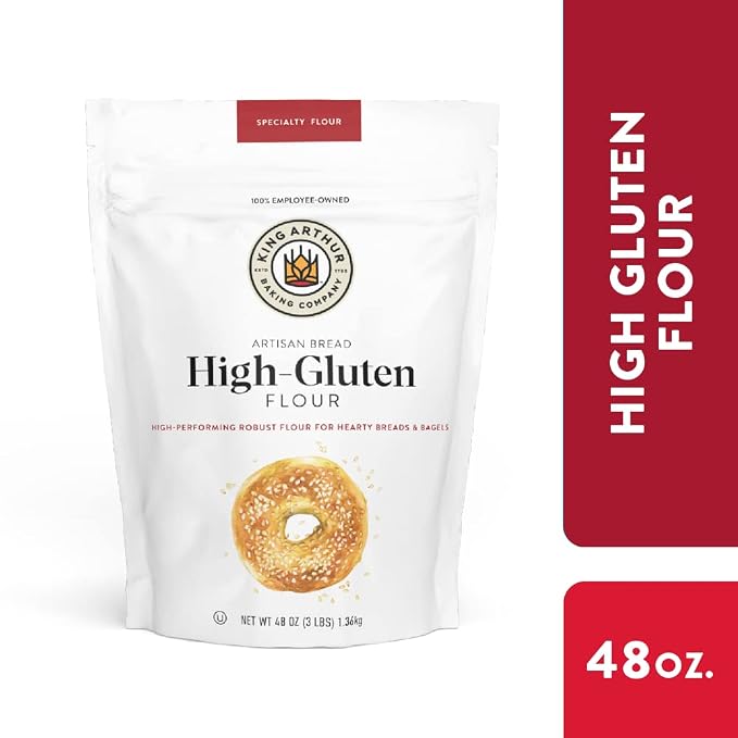 King Arthur High Gluten Flour, Contains Wheat-Flour (wheat-flour, malted barley flour) High Protein, 3 lb, White, 48 Ounces (Pack of 2)