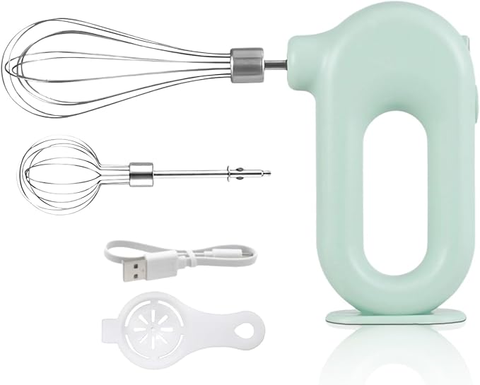 4 Speed Electric Hand Mixer, Electric Hand Mixer Whisk Wireless Rechargeable Handheld Egg Beater Adjustable Cordless Electric Whisk Hand Mixer 1500mAh Small Portable Handheld Mixer (Green)