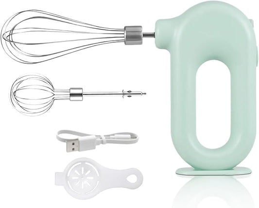 4 Speed Electric Hand Mixer, Electric Hand Mixer Whisk Wireless Rechargeable Handheld Egg Beater Adjustable Cordless Electric Whisk Hand Mixer 1500mAh Small Portable Handheld Mixer (Green)