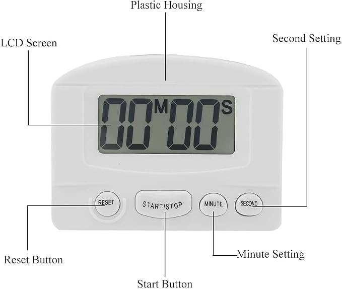 Portable Digital Clock Countdown Timer Large LCD Display Kitchen Timer for Classroom with Magnet Bracket for Refrigerator Microwave Oven White Black (White)
