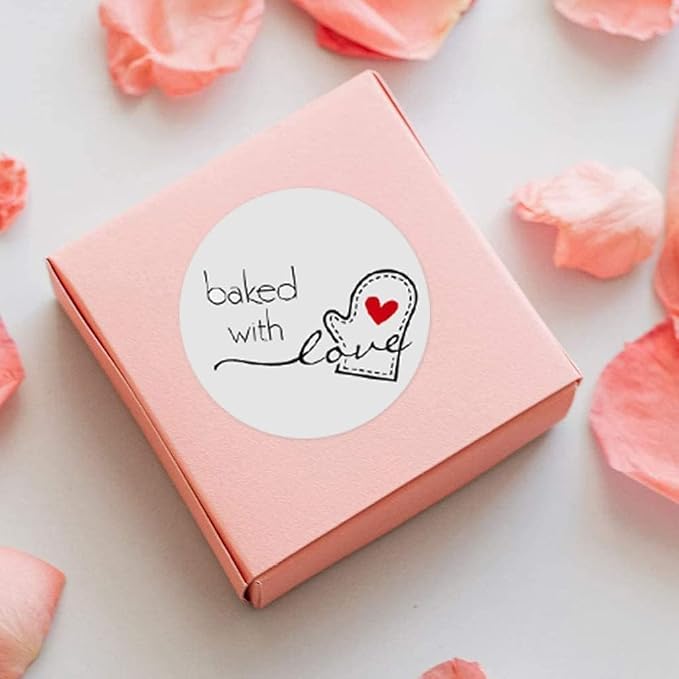 500Pcs/Roll Baked with Love Adhesive Stickers, Round Baking Stickers Bakery Bags Candle Packaging Sticker Labels,Labels and Stickers, Office and School Supplies
