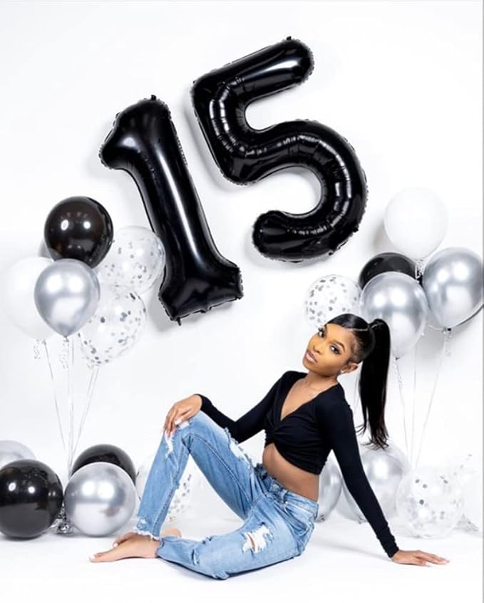 40 Inch Number 8 Balloon, Black 8 18 28 80 Birthday Balloons for Men Boys, 8th Birthday Decorations Party Supplies, Wedding, Graduations