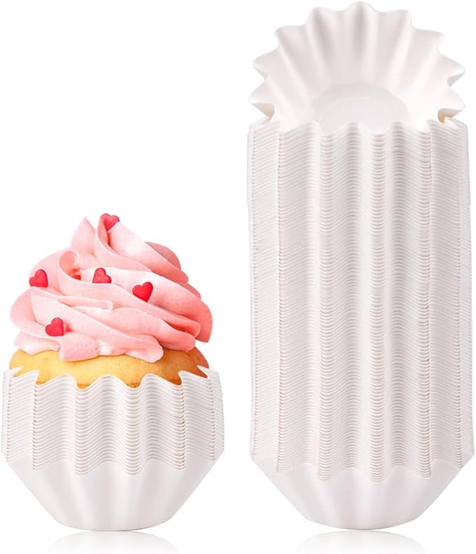 100 PCS Baking Cups Cupcake Liner Flared Brioche Muffin Wrappers (White) | Standard Greaseproof Coated Paper Cup for Wedding Birthday Holiday Party or Baby Shower