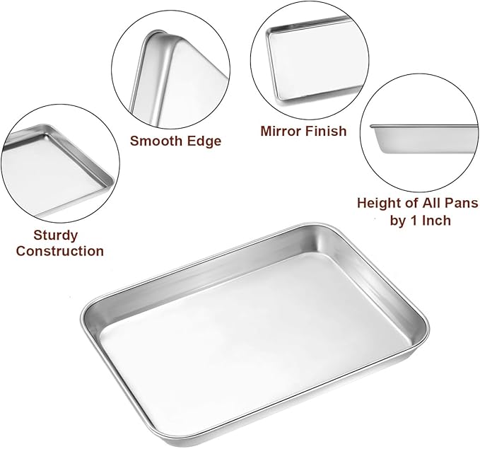 Wildone Sheet Pan Set Baking Sheet Cookie Sheet Baking Pan Toaster Oven Pans, 12 PCS Stainless Steel Baking Tray Cookie Pan, Heavy Duty & Dishwasher Safe, 9 x 6.7 x 1 Inches