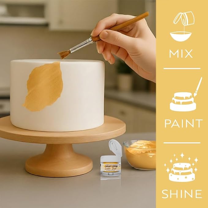 Luster Dust - Egyptian Gold (4g 1x Jar) | Edible Vegan Dust & Paint for Cake Decorating, Ice Cream, Desserts, Cocktails and Beverages by Bakell