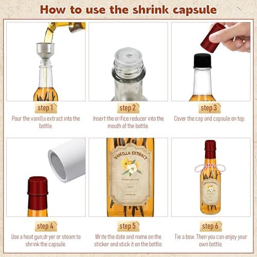 16 Pack Glass Vanilla Extract Bottles 5 oz with Lids, Vanilla Extract Labels, Shrink Band and Funnel, Glass Jar Vanilla Bottles for Syrup, Jars for Vanilla Extract