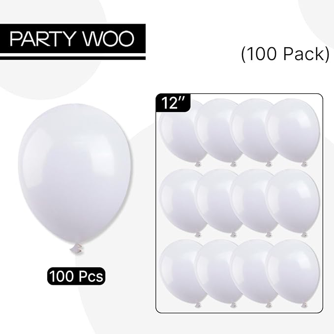 PartyWoo White Balloons 100 pcs 12 Inch Latex Helium Pastel White Balloons for Wedding Baby Shower Birthday Bridal Shower Graduation Engagement Princess Anniversary Party Decorations White-Y13