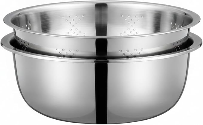 2-Piece Stainless Steel Nested Bowl Set, Deep Basin for Washing Veggies, Draining Pasta, and Food Prep (Silver)