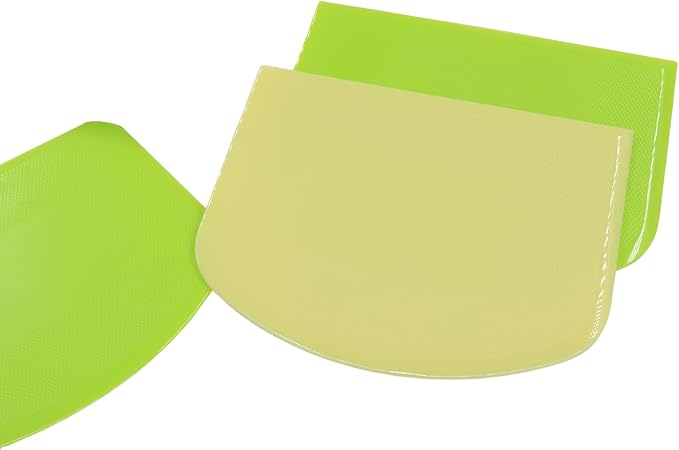 3 Pcs Dough Scraper Set - 4.64" x 3.7" Flexible Plastic Bench Scraper and Bowl Scraper, BPA-Free Food-Safe Dough Cutter(Green*2+Yellow*1)