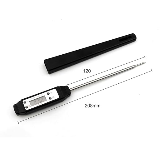 Meat Thermometer, Digital Food Thermometer Instant Read with 120mm Long Probe, Automatic Calibration, Kitchen Cooking Thermometer for BBQ, Grill, Deep Fry, Water Temperature (Black)