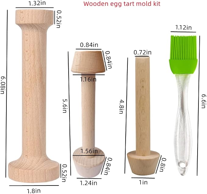 Wooden Tart Tamper Set Double Side Pastry Dough Tamper Egg Tarts Tamper Pastry Tools DIY Cake Pastry Tools for Making Egg Tart, Cheesecakes and Desserts, Set of 4