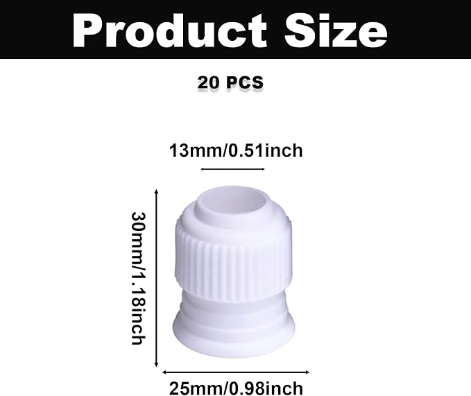 20PCS Plastic Standard Couplers, Cake Decorating Couplers for Piping Bags & Frosting Icing Nozzles, Reusable Frosting Tip Connectors for Baking & Cupcake Decorating