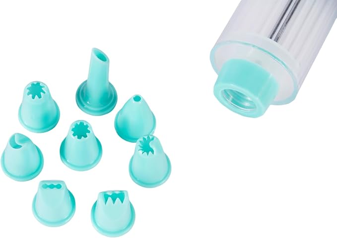 Cupcake Injector/Decorating Icing Set, 9-Piece Set, Stainless Steel Laminating gunCookie gunSqueeze cookie makerCream laminating gunLaminating nozzleSoluble beansBaking tools (Blue 9pcs)