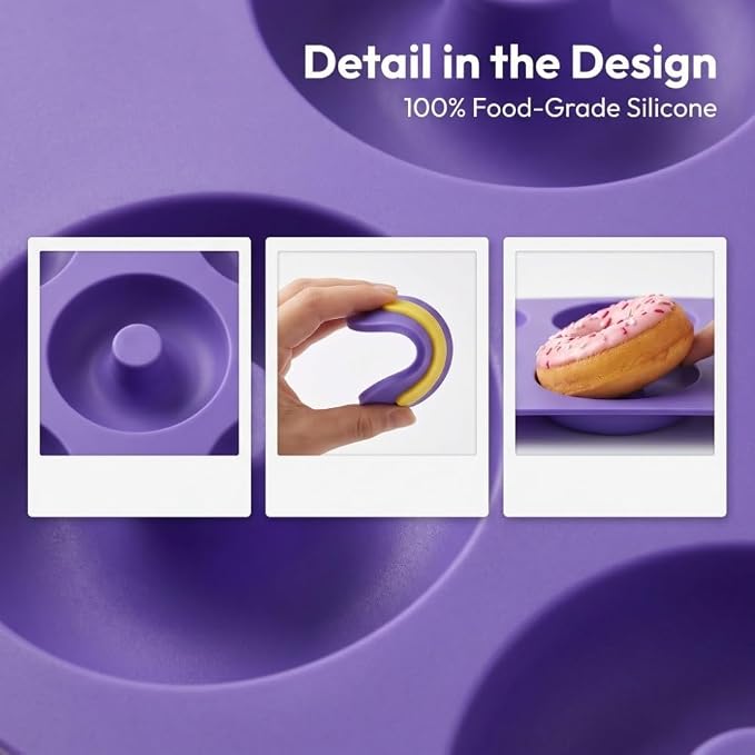 Limen Silicone Donut Baking Mould Tray, 9-Cavity Non-Stick Ring Cake Pan with Center Posts and Dual Side Handles for Oven Baking 11.5x10.12 in(Blue)